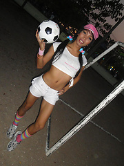 Fit and flirty Ladyboy Marry shows her soccer balls outside - Asian ladyboys porn at Thai LB Sex