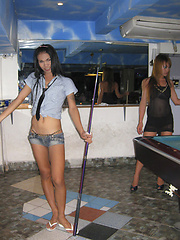 Cheeky pool playing Ladyboys at Pook Bar in Pattaya - Asian ladyboys porn at Thai LB Sex