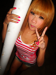 Outside with demure and petite LB amateur Nan - Asian ladyboys porn at Thai LB Sex