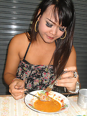 Teen Ladyboy Ping fucks herself with a big green cucumber - Asian ladyboys porn at Thai LB Sex