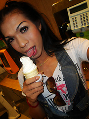 Fun self shot pics at a Pattaya mall from Ladyboy Night in denim - Asian ladyboys porn at Thai LB Sex