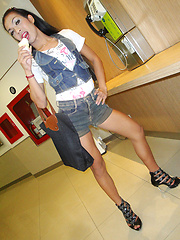 Fun self shot pics at a Pattaya mall from Ladyboy Night in denim - Asian ladyboys porn at Thai LB Sex