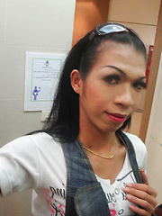 Fun self shot pics at a Pattaya mall from Ladyboy Night in denim - Asian ladyboys porn at Thai LB Sex