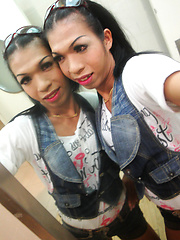 Fun self shot pics at a Pattaya mall from Ladyboy Night in denim - Asian ladyboys porn at Thai LB Sex