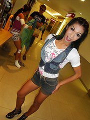 Fun self shot pics at a Pattaya mall from Ladyboy Night in denim - Asian ladyboys porn at Thai LB Sex