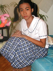 Petite ladyboy stripping from her school uniform and spreading - Asian ladyboys porn at Thai LB Sex